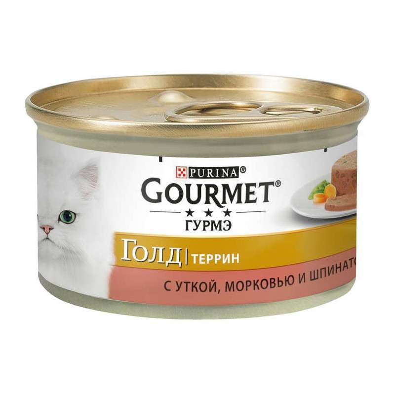 Gourmet (Гурмэ) Gold - Консервированный корм с уткой, морквью и шпинатом для взрослых котов (террин) (85 г) в E-ZOO