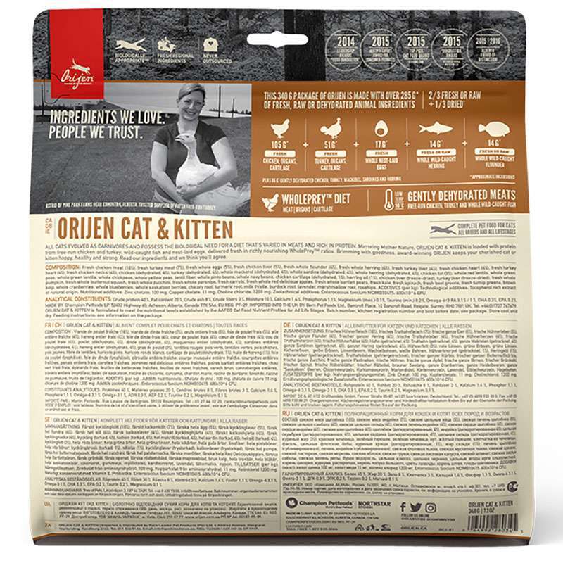 Orijen (Ориджен) Original Cat (Cat&Kitten) – Сухой корм с мясом птицы и рыбы для котят и кошек (340 г) в E-ZOO