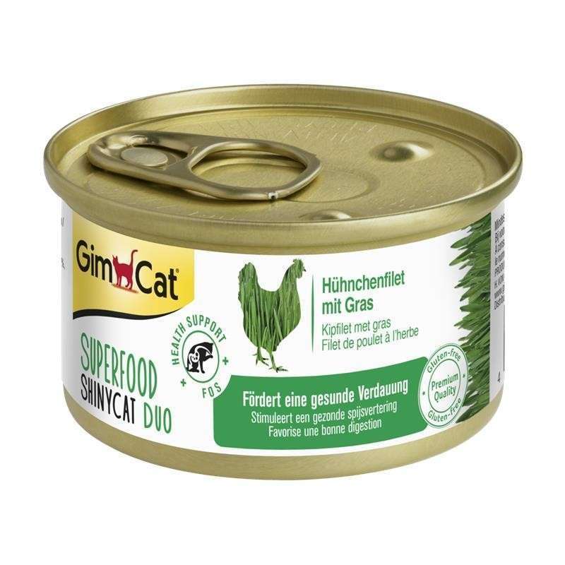 GimСаt (ДжимКэт) Superfood ShinyCat Duo - Консервированный корм с курицей и травой для котов и кошек (кусочки в бульоне) (70 г) в E-ZOO