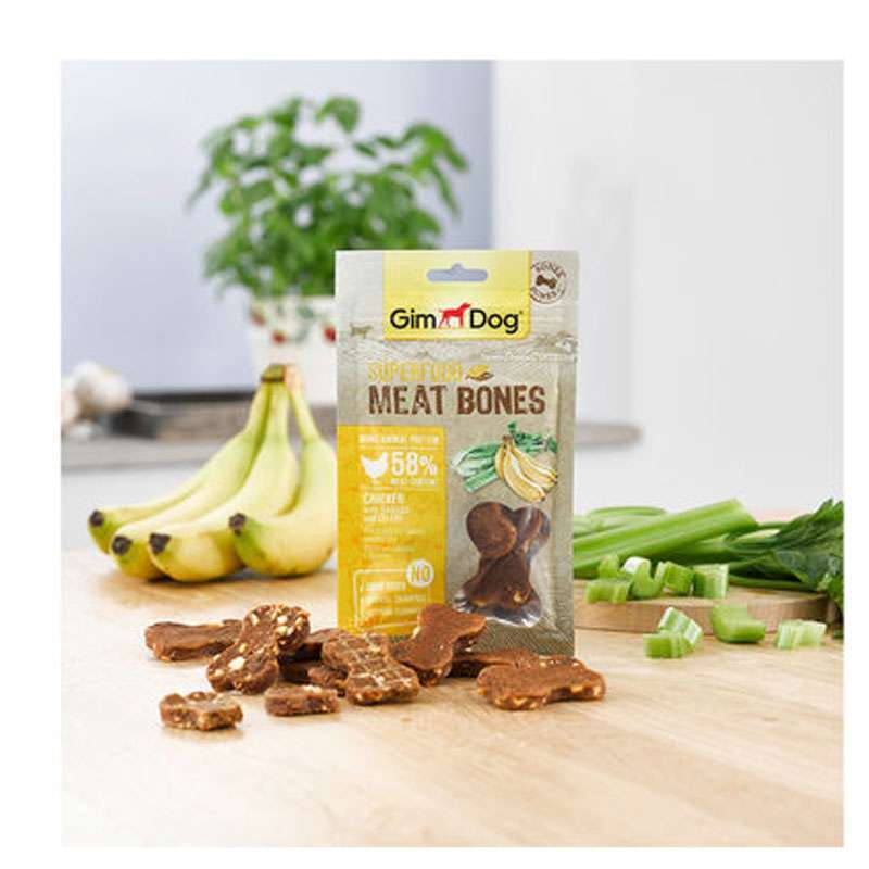 GimDog (ДжимДог) Superfood Meat Bones - М'ясні кісточки з куркою, бананом і селерою для собак (70 г) в E-ZOO