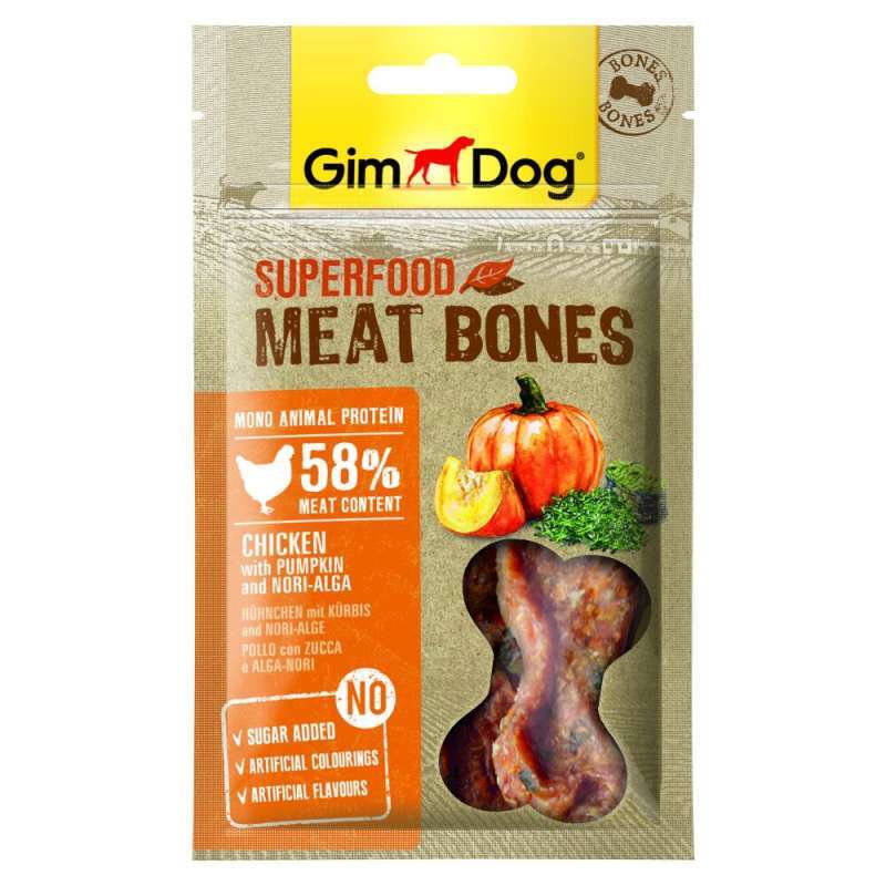 GimDog (ДжимДог) Superfood Meat Bones - М'ясні кісточки з куркою, гарбузом та водоростями норі для собак (70 г) в E-ZOO