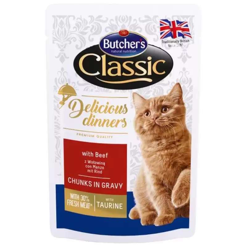 Butcher`s (Бутчерс) Cat Delicious - Консервований корм з яловичиною для котів (шматочки в соусі) (100 г) в E-ZOO