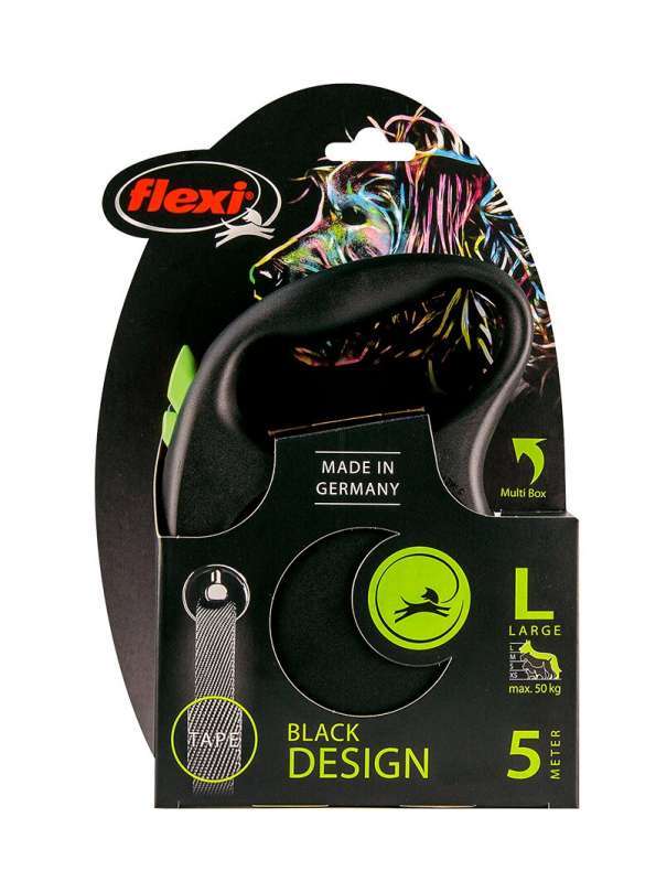 Flexi (Флекси) Black Design L - Поводок-рулетка для собак средних и крупных пород, лента (5 м, до 50 кг) (L) в E-ZOO