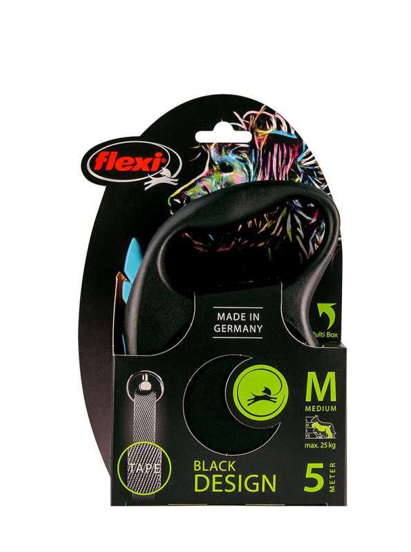 Flexi (Флексі) Black Design M - Повідець-рулетка для собак середніх порід, стрічка (5 м, до 25 кг) (M) в E-ZOO
