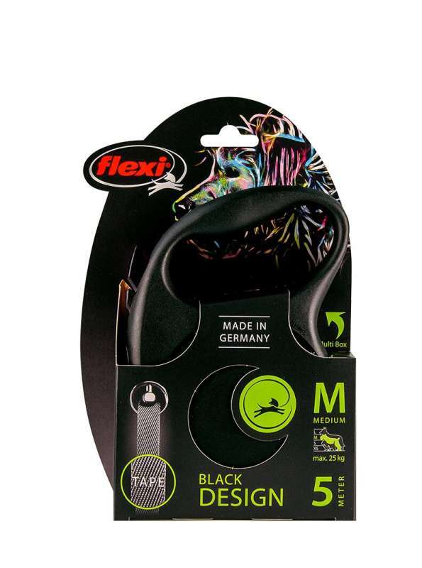 Flexi (Флекси) Black Design M - Поводок-рулетка для собак средних пород, лента (5 м, до 25 кг) (M) в E-ZOO