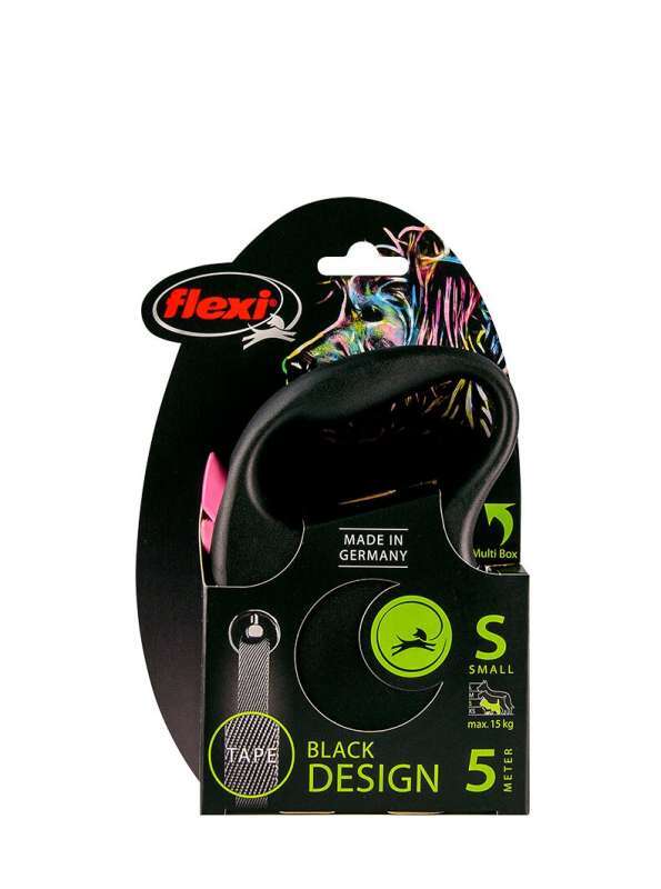 Flexi (Флекси) Black Design S - Поводок-рулетка для собак мелких и средних пород, лента (5 м, до 15 кг) (S) в E-ZOO