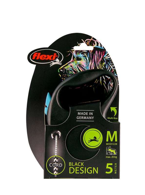 Flexi (Флексі) Black Design M - Повідець-рулетка для собак середніх порід, трос (5 ​​м, до 20 кг) (M) в E-ZOO