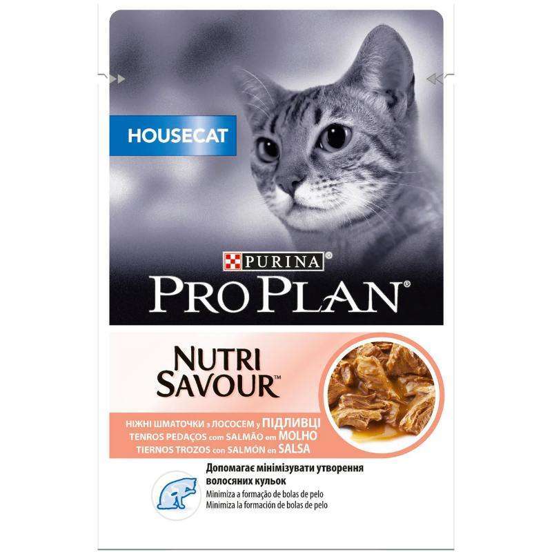 Purina Pro Plan (Пуріна Про План) Housecat Nutrisavour - Вологий корм з лососем для котів, що живуть вдома (шматочки в соусі) (85 г) в E-ZOO