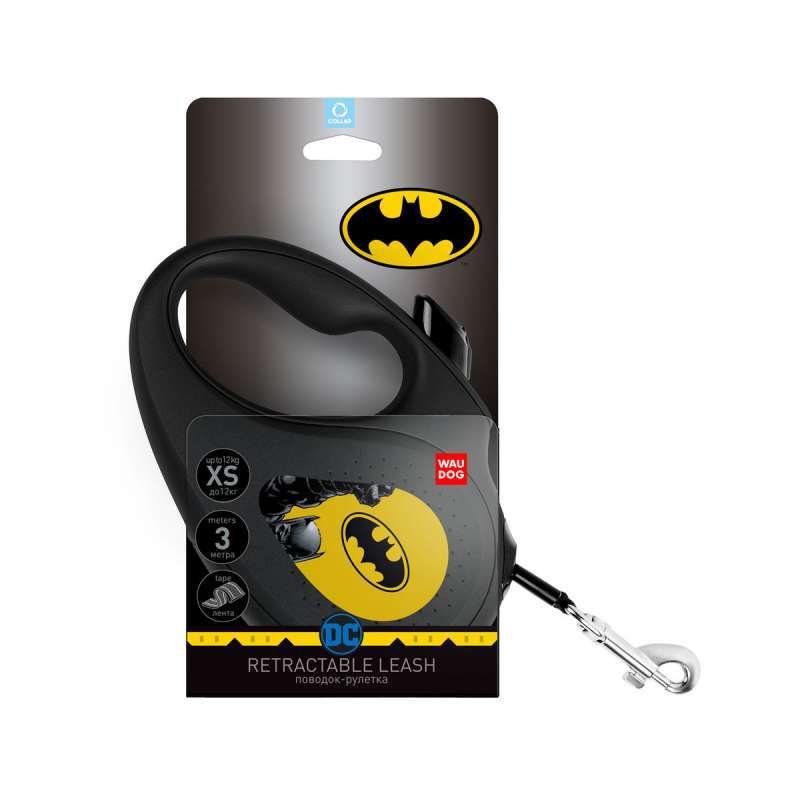 Collar (Коллар) WAUDOG Roulette Leash - Поводок-рулетка для собак с рисунком "Бэтмен Желтый" (S) в E-ZOO