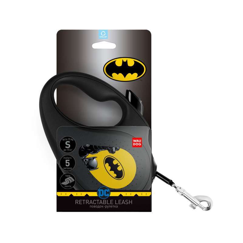 Collar (Коллар) WAUDOG Roulette Leash - Поводок-рулетка для собак с рисунком "Бэтмен Желтый" (S) в E-ZOO