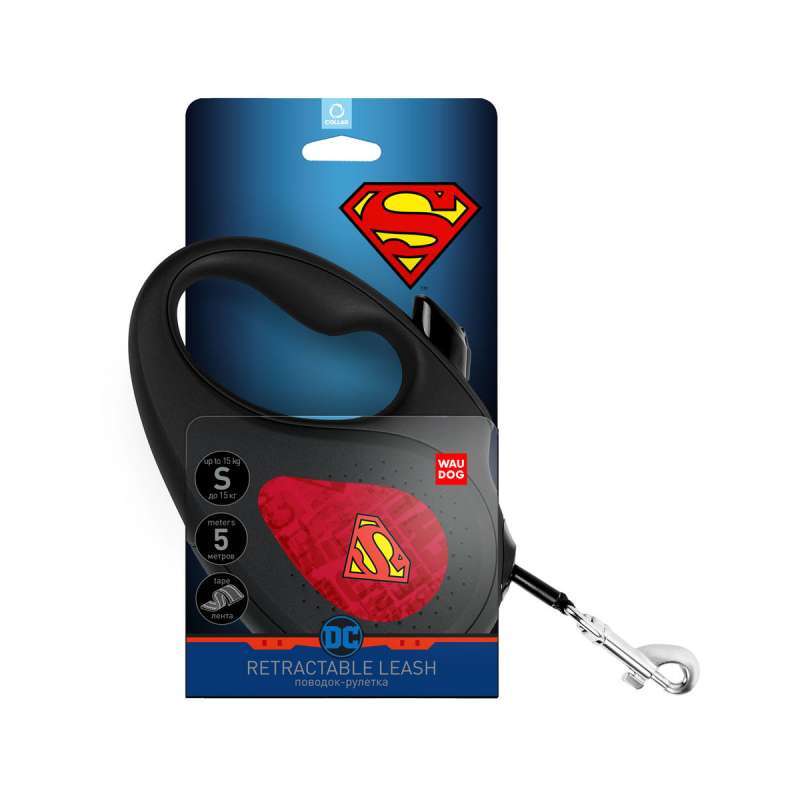 Collar (Коллар) WAUDOG Roulette Leash - Повідець-рулетка для собак з малюнком "Супермен Лого Червоний" (S) в E-ZOO