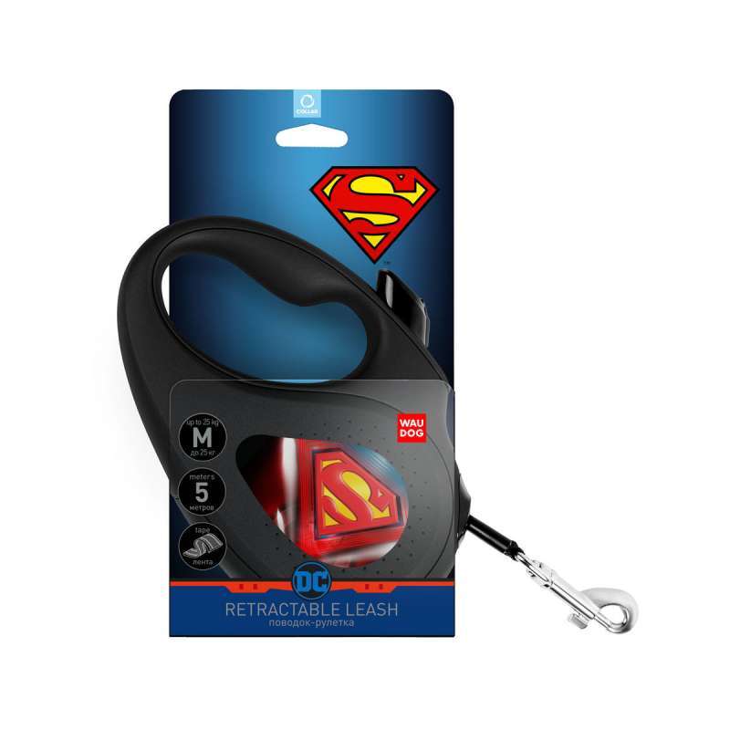 Collar (Коллар) WAUDOG Roulette Leash - Повідець-рулетка для собак з малюнком "Супермен Лого" (XS) в E-ZOO