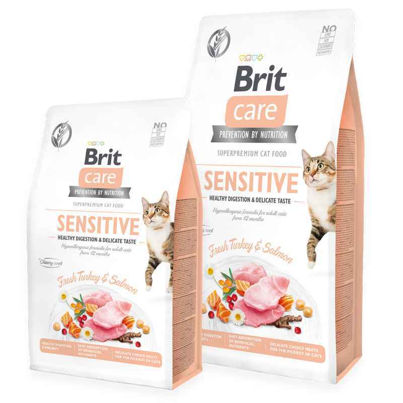 Brit Care (Бріт Кеа) Cat Grain-Free Sensitive - Сухий беззерновий корм з індичкою та лососем для дорослих котів з чутливим травленням (400 г) в E-ZOO