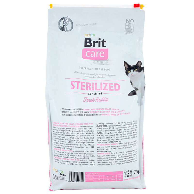Brit Care (Бріт Кеа) Cat Grain-Free Sterilized Sensitive - Сухий беззерновий корм з кроликом для дорослих стерилізованих кішок з чутливою травною системою (2 кг) в E-ZOO