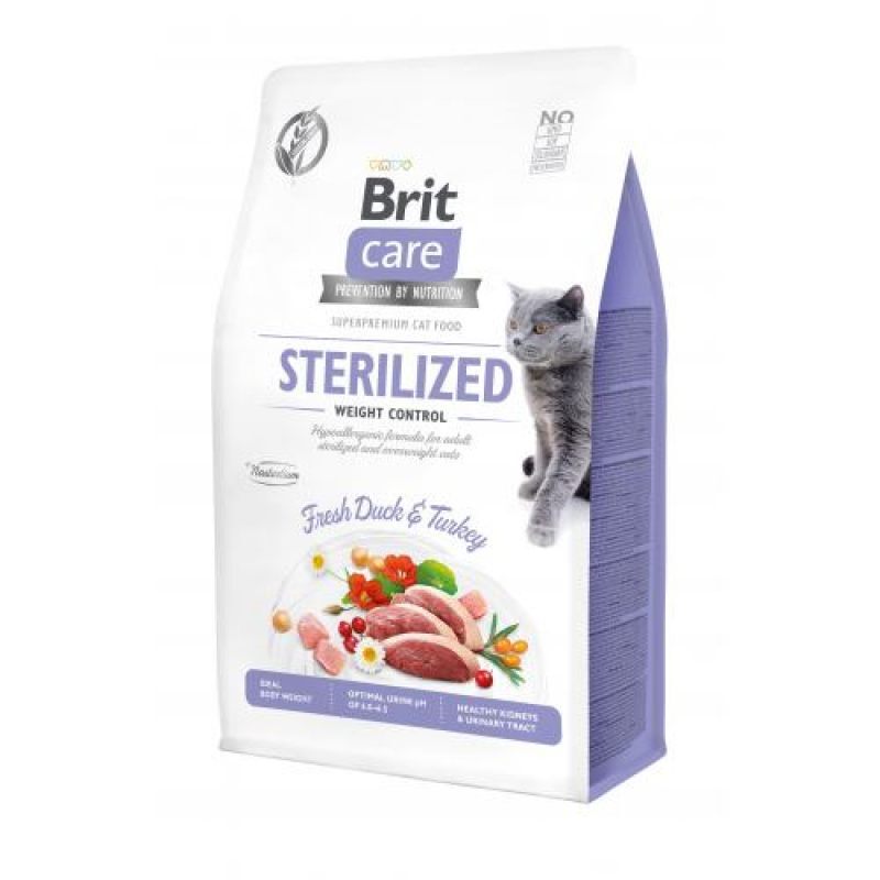 Brit Care (Бріт Кеа) Cat Grain-Free Sterilized Weight Control - Сухий беззерновий корм з качкою та індичкою для дорослих стерилізованих кішок для контролю ваги (400 г) в E-ZOO