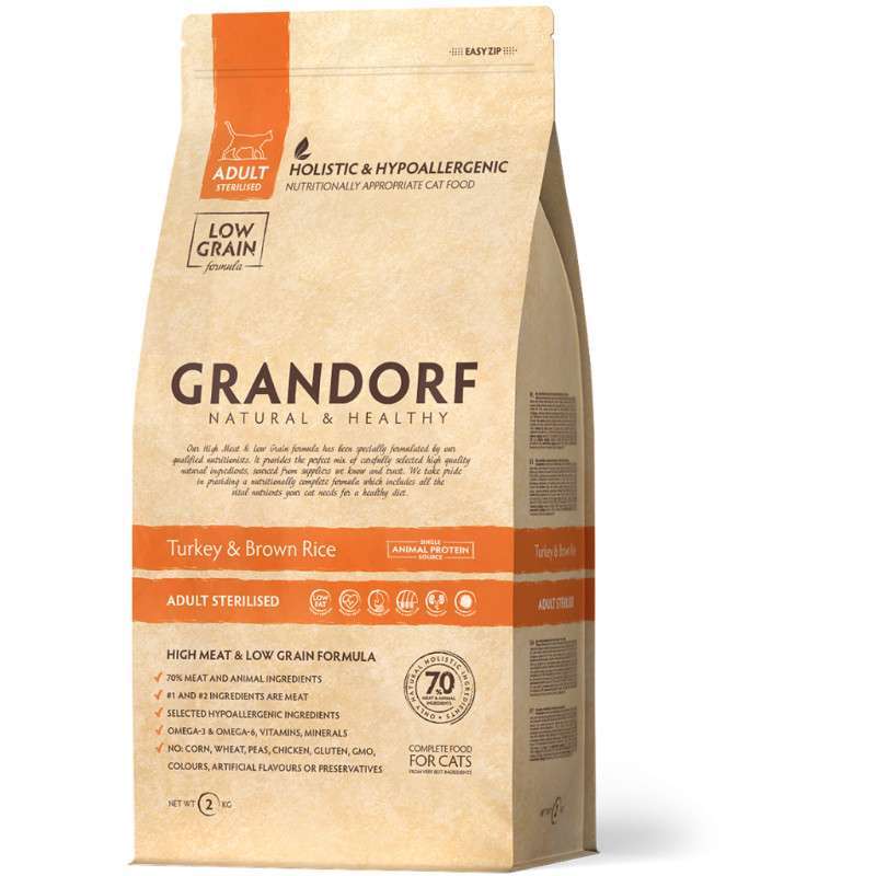 Grandorf (Грандорф) Turkey & Brown Rice Sterilised - Сухий корм з індичкою і коричневим рисом для дорослих кастрованих котів і стерилізованих кішок (2 кг) в E-ZOO