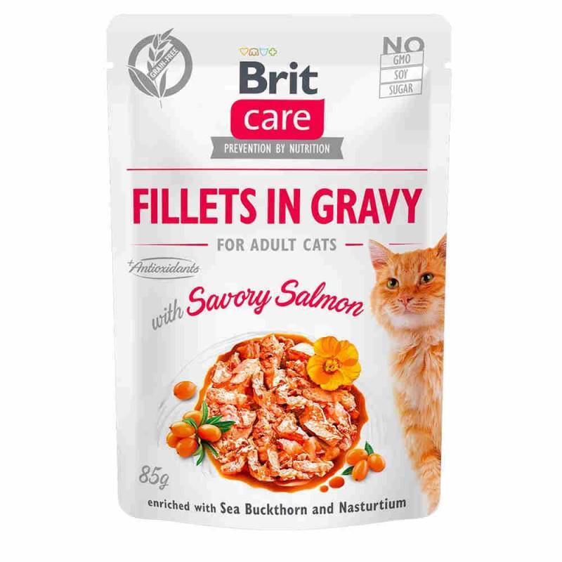Brit Care (Бріт Кеа) Fillets in Gravy Savory Salmon - Вологий корм "Філе в соусі" з пікантним лососем для котів (85 г) в E-ZOO