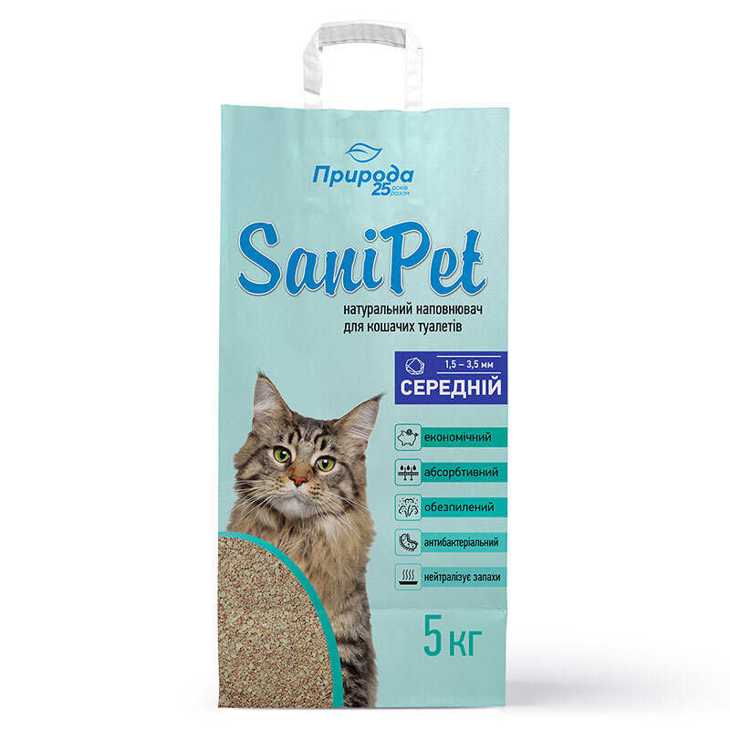 ТМ "Природа" Sani Pet Средний - Бентонитовый наполнитель для кошачьих туалетов со средним размером гранул (5 кг) в E-ZOO
