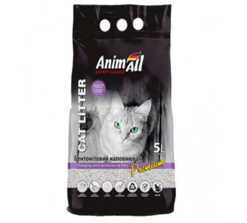 AnimAll (ЭнимАлл) Cat litter Premium Lavender - Белый бентонитовый наполнитель с ароматом лаванды для кошачьих туалетов (5 л) в E-ZOO