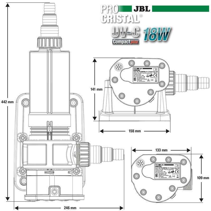 JBL (ДжиБиЭль) ProCristal UV-C Compact plus 18 W - Компактный УФ-стерилизатор (осветлитель) воды от помутнения для аквариумов объёмом от 800 до 1500 литров (18W) в E-ZOO