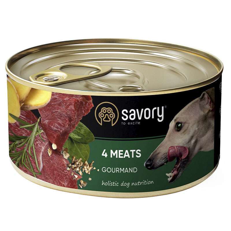 Savory (Сейвори) Dog Gourmand 4 meats - Влажный корм с четырьмя видами мяса для взрослых собак гурманов всех пород (200 г) в E-ZOO