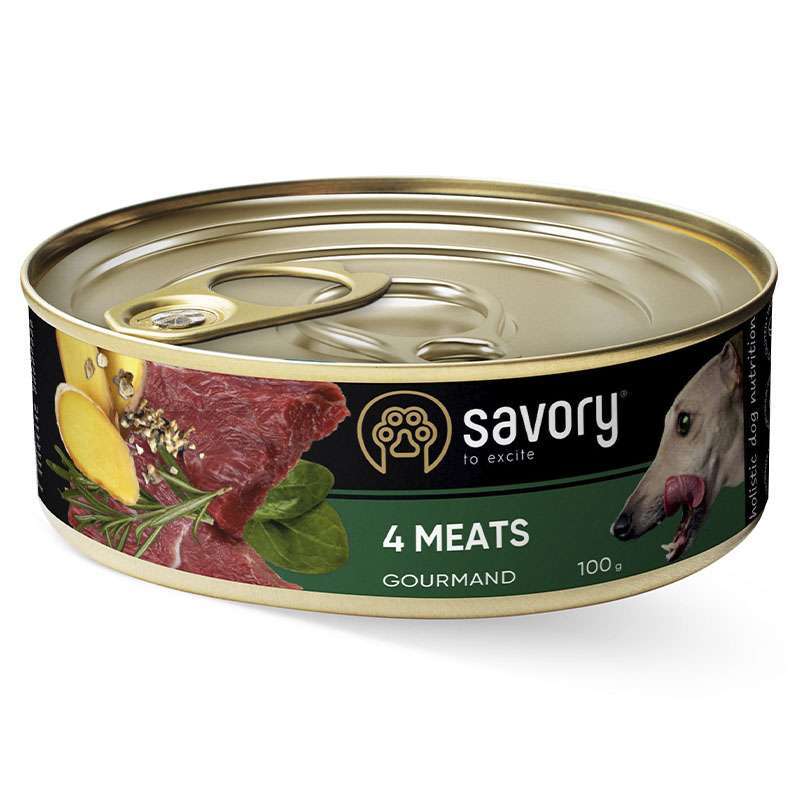 Savory (Сейворі) Dog Gourmand 4 meats - Вологий корм з чотирма видами м'яса для дорослих собак гурманів всіх порід (100 г) в E-ZOO