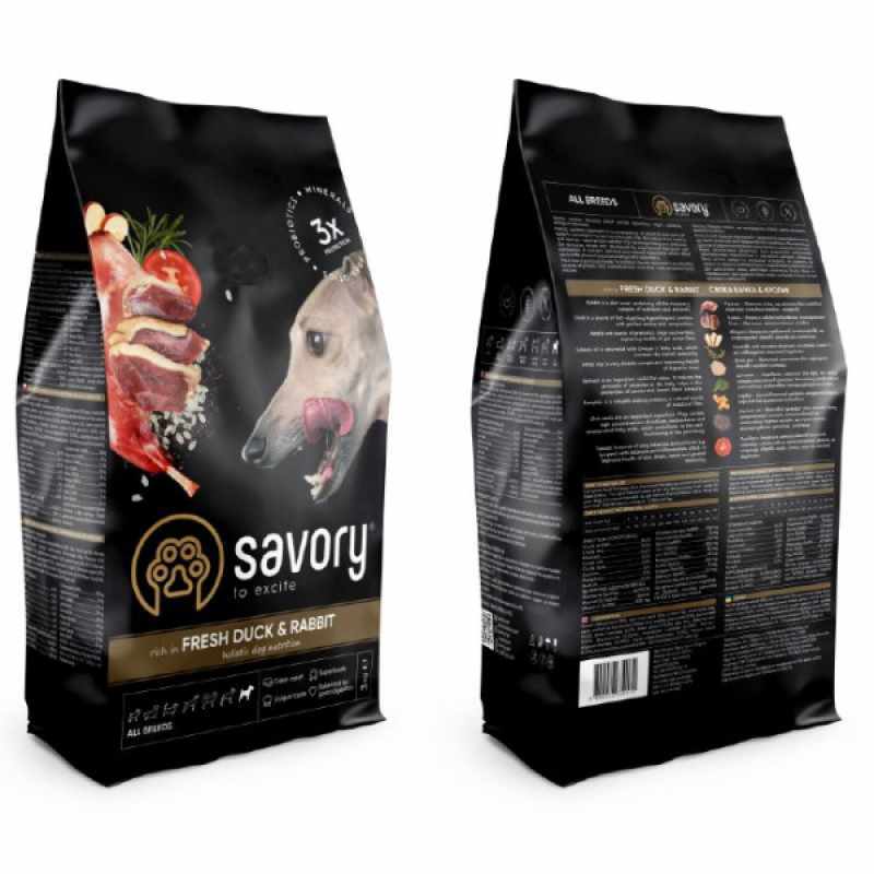Savory (Сейвори) Fresh Duck & Rabbit Adult All Breeds - Сухой корм из свежей утки и кролика для взрослых собак всех пород (3 кг) в E-ZOO