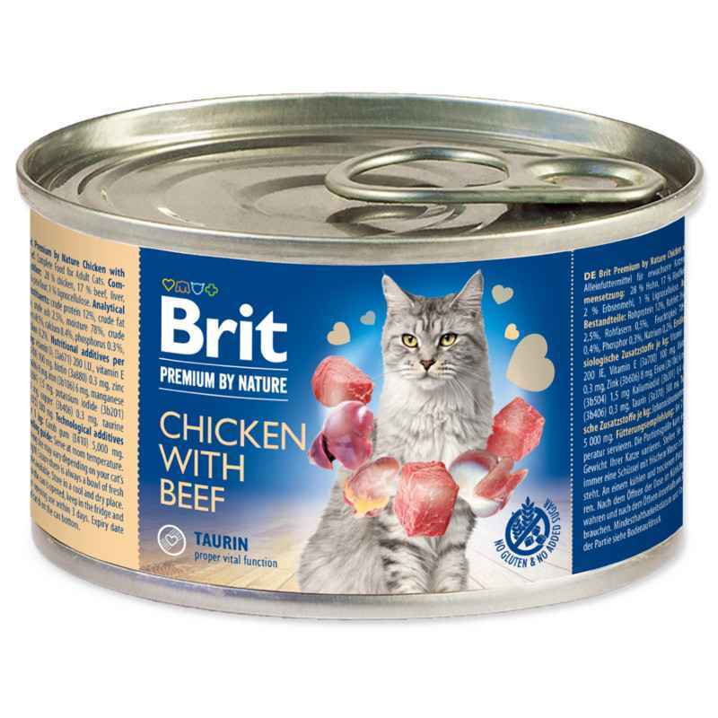 Brit Premium (Бріт Преміум) by Nature Chicken with Beef - Вологий корм з куркою і яловичиною для дорослих котів (паштет) (200 г) в E-ZOO