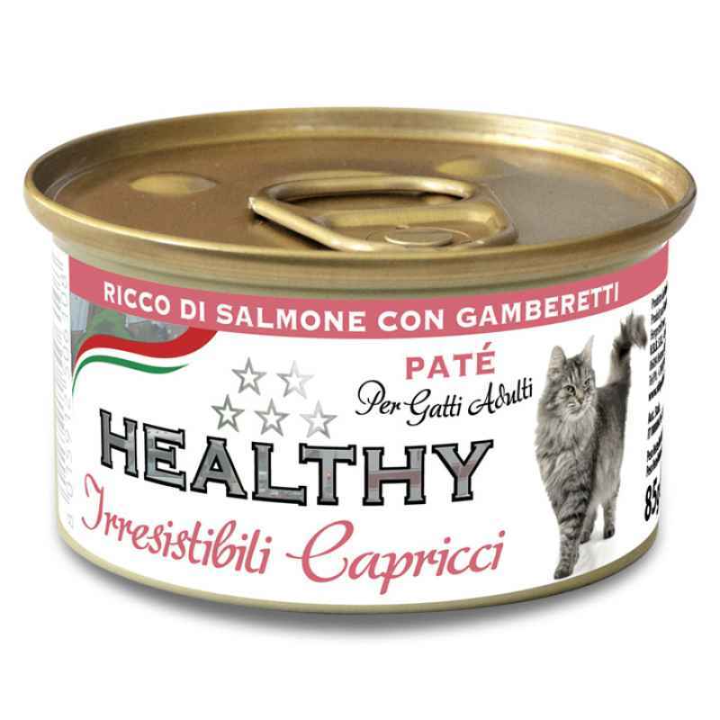 Healthy (Хелсі) Irresistibili Capricci - Консервований корм з лососем та криветками для вибагливих котів (паштет) (85 г) в E-ZOO