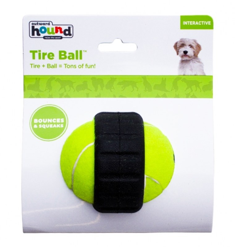 Outward Hound (Аутвард Хаунд) Tire Ball – Игрушка для собак, теннисный мяч с шиной (9 см) в E-ZOO