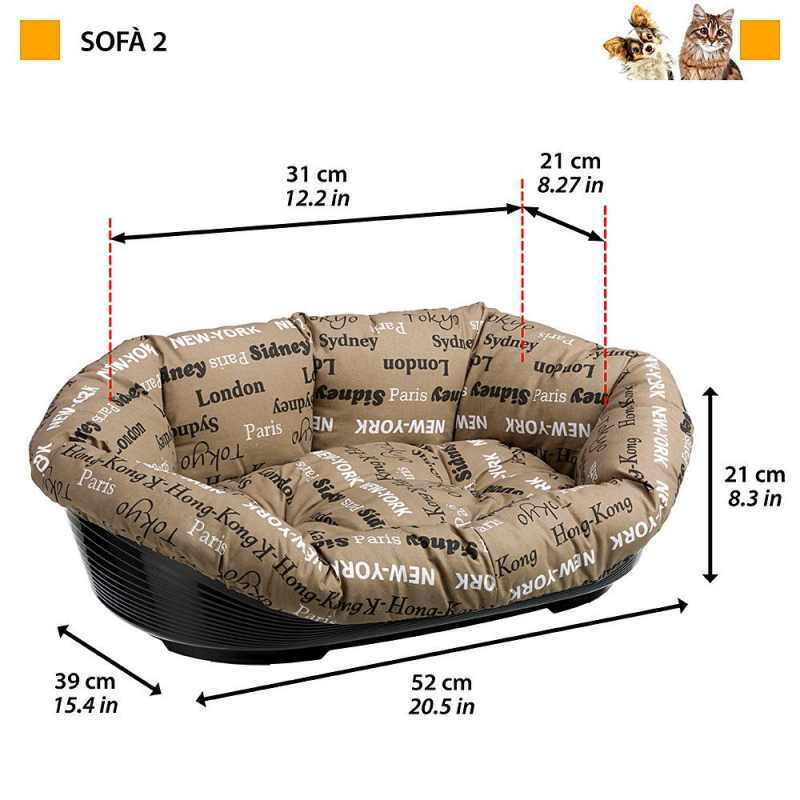 Ferplast (Ферпласт) Sofa Cities - Пластиковий лежак з подушкою з х/б тканини для котів і собак дрібних порід (73х55х27 см) в E-ZOO