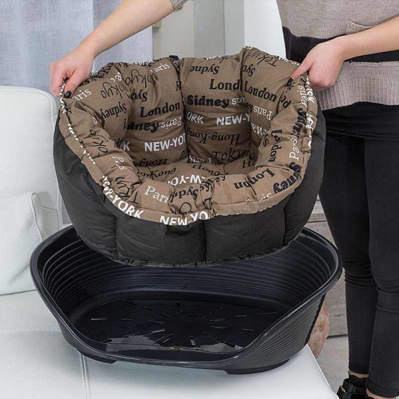 Ferplast (Ферпласт) Sofa Cities - Пластиковий лежак з подушкою з х/б тканини для собак великих порід (85х62х28,5 см) в E-ZOO