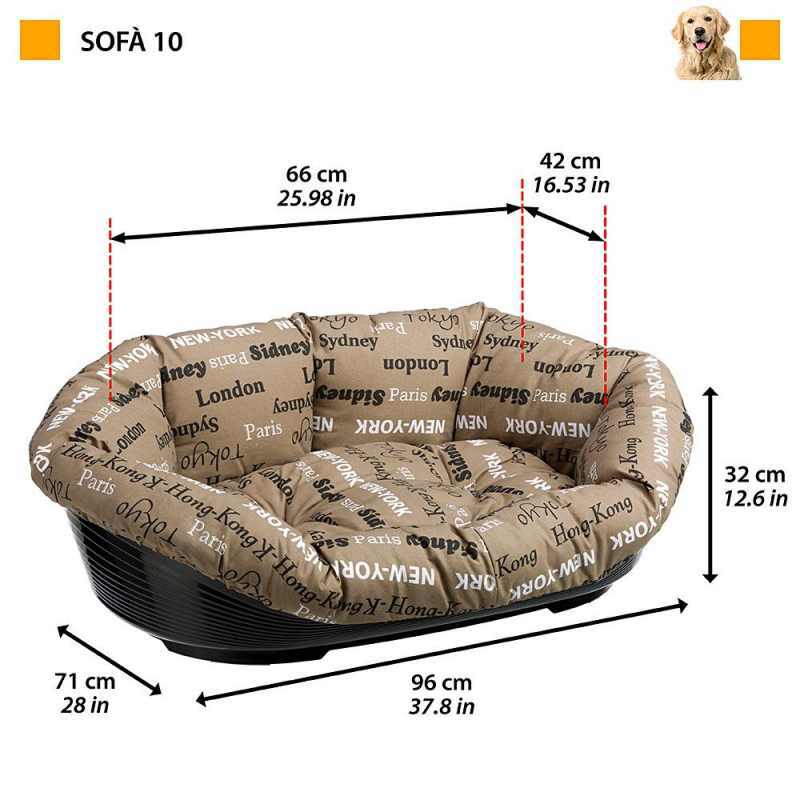 Ferplast (Ферпласт) Sofa Cities - Пластиковый лежак с подушкой из х/б ткани для собак крупных пород (85х62х28,5 см) в E-ZOO