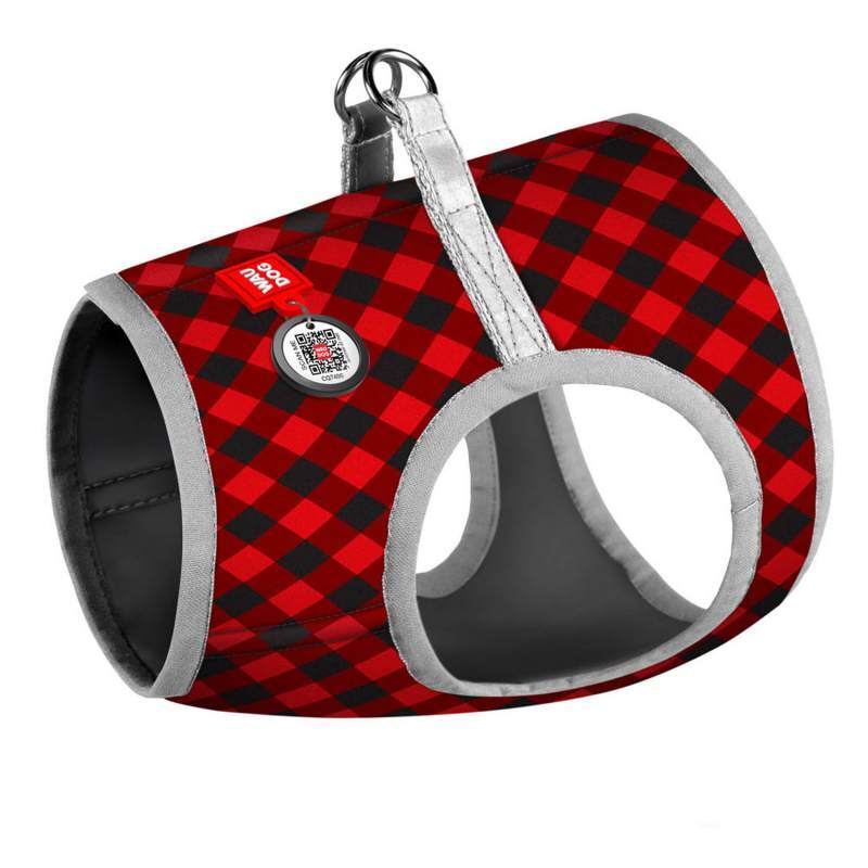 Collar (Коллар) WAUDOG Clothes - М'яка шлея для собак з малюнком "Шотландка червона" та QR паспортом (40-45/29-31 см) в E-ZOO