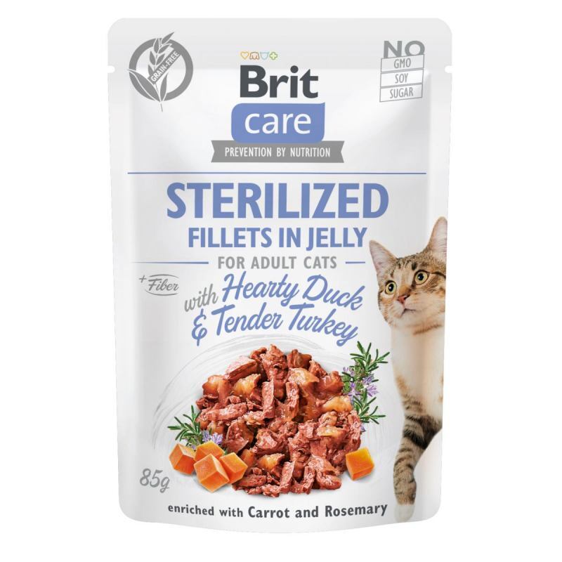 Brit Care (Бріт Кеа) Sterilized Fillets in Jelly Hearty Duck & Tender Turkey - Вологий корм з качкою та індичкою для стерилізованих котів (філе в желе) (85 г) в E-ZOO