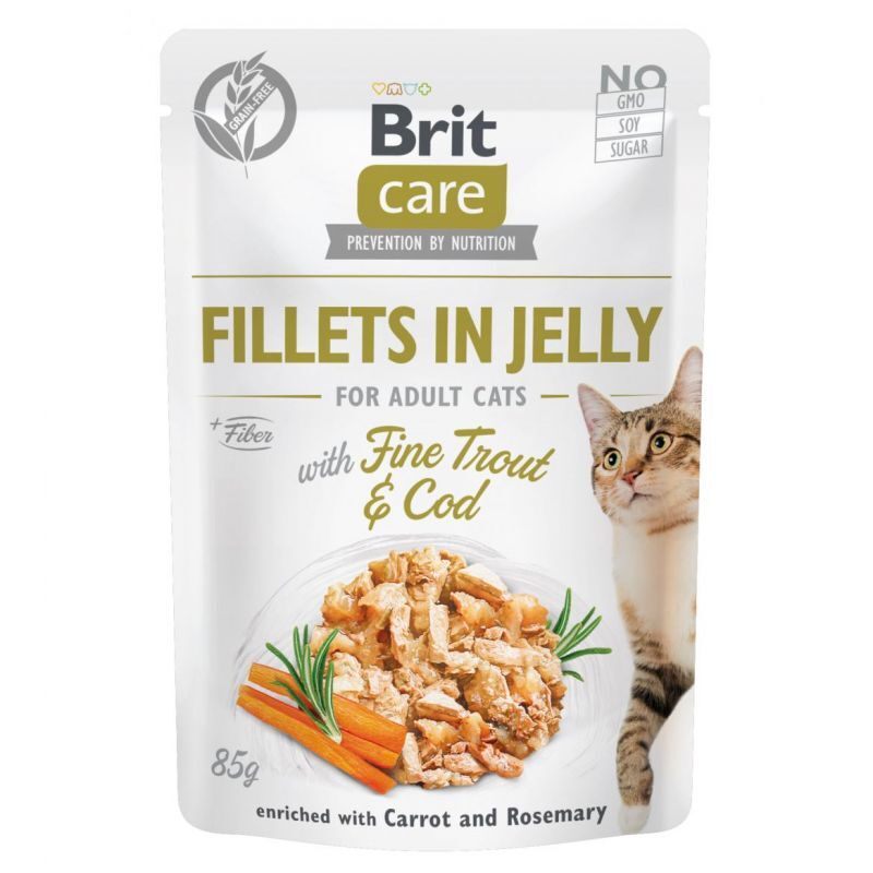 Brit Care (Бріт Кеа) Fillets in Jelly Fine Trout & Cod - Вологий корм з тріскою і фореллю для котів (філе в желе) (85 г) в E-ZOO