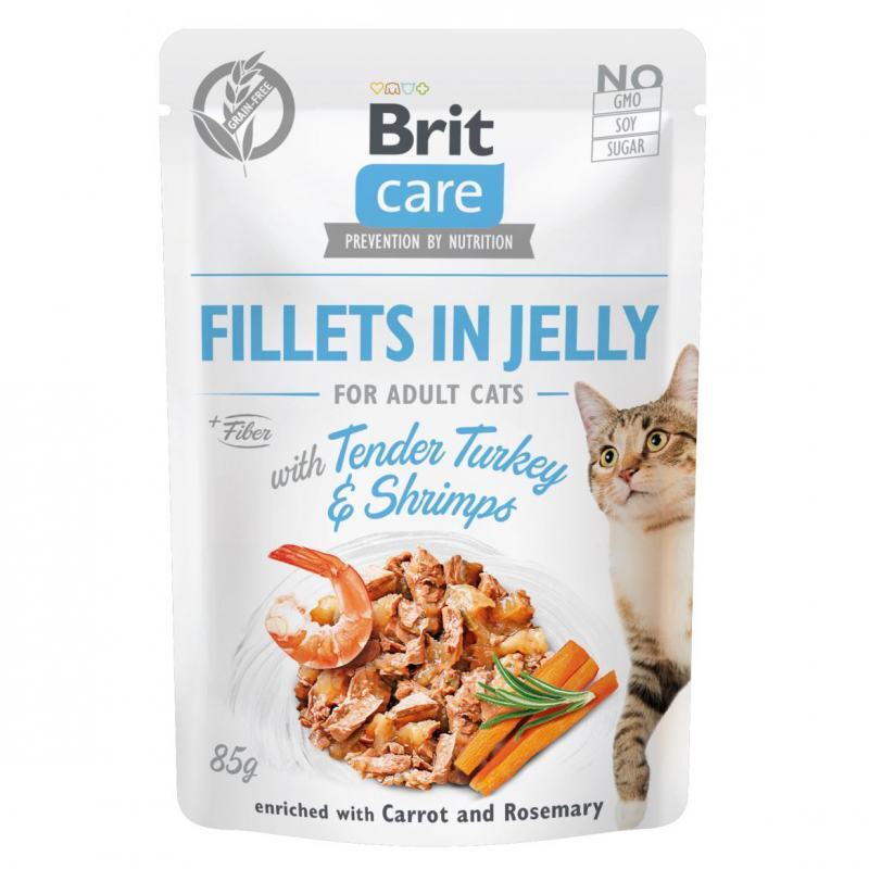 Brit Care (Бріт Кеа) Fillets in Jelly Тender Turkey & Shrimps - Вологий корм з індичкою і креветками для котів (філе в желе) (85 г) в E-ZOO