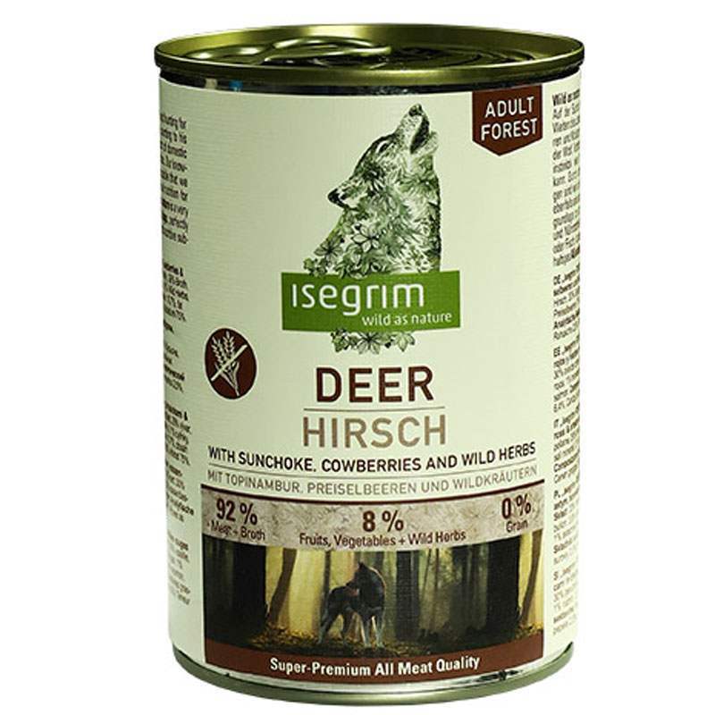 Isegrim (Изегрим) Deer with Sunchoke Cowberries & Wild Herbs - Консервованный корм с олениной, черникой, грибами и дикорастущими травами для собак (400 г) в E-ZOO