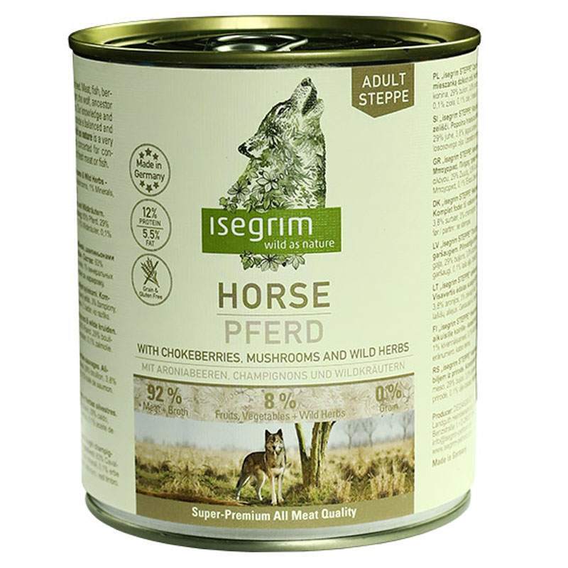 Isegrim (Ізегрім) Horse pure with Chokeberries Champignons & Wild Herbs - Консервований корм з кониною, горобиною, грибами та травами (800 г) в E-ZOO