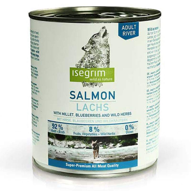 Isegrim (Изегрим) Salmon with Millet, Blueberries & Wild Herbs - Консервованный корм с лососем, просом, черникой и дикорастущими травами для взрослых собак (400 г) в E-ZOO
