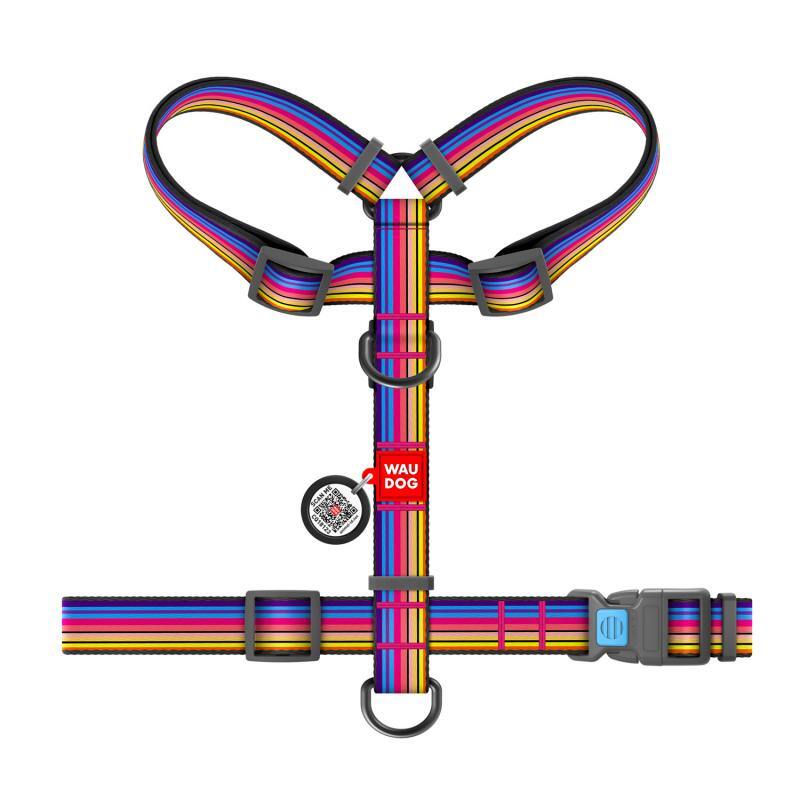 Collar (Коллар) WAUDOG Nylon - Анатомическая H-образная шлея для собак c рисунком "Линия 1" и QR паспортом (L/50-90х60-100 см) в E-ZOO