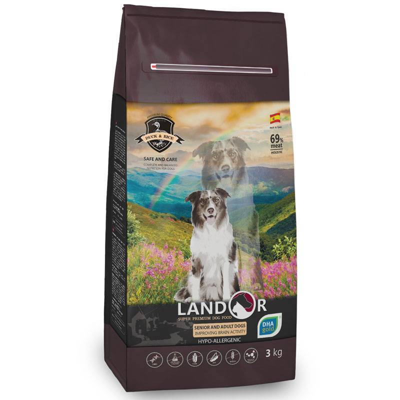 Landor (Ландор) Senior & Adult Duck & Rice - Сухий корм з качкою і рисом для літніх та дорослих собак всіх порід з функцією поліпшення мозкової діяльності (3 кг) в E-ZOO