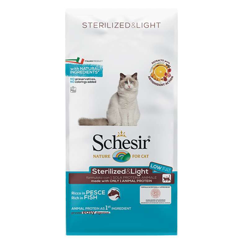 Schesir (Шезир) Cat Sterilized & Light - Сухой монопротеиновый корм с рыбой для стерилизованных кошек и кастрированных котов, для котов склонных к полноте (10 кг) в E-ZOO