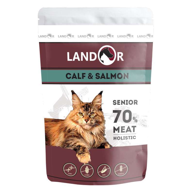 Landor (Ландор) Cat Senior Calf & Salmon - Вологий корм з телятиною і лососем для літніх котів (85 г) в E-ZOO
