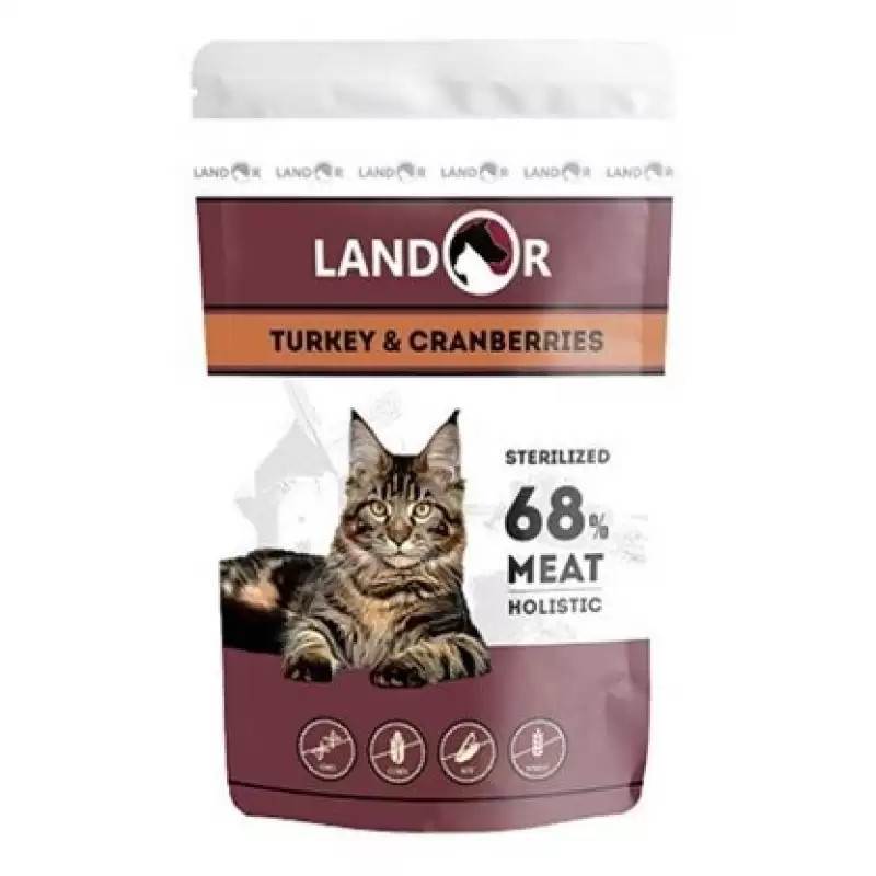 Landor (Ландор) Cat Sterilized Turkey & Cranberries - Влажный корм с индейкой и клюквой для стерилизованных котов (85 г) в E-ZOO