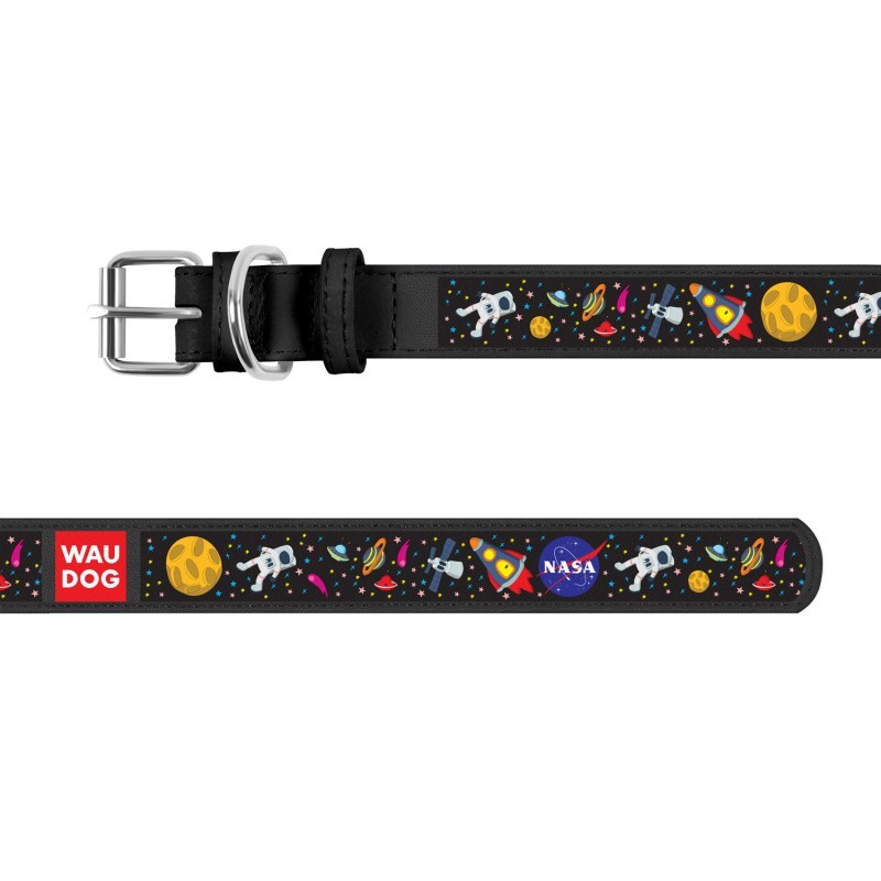Collar (Коллар) WAUDOG Design - Нашийник шкіряний для собак з малюнком "NASA" і QR паспортом (2,5х38-49 см) в E-ZOO