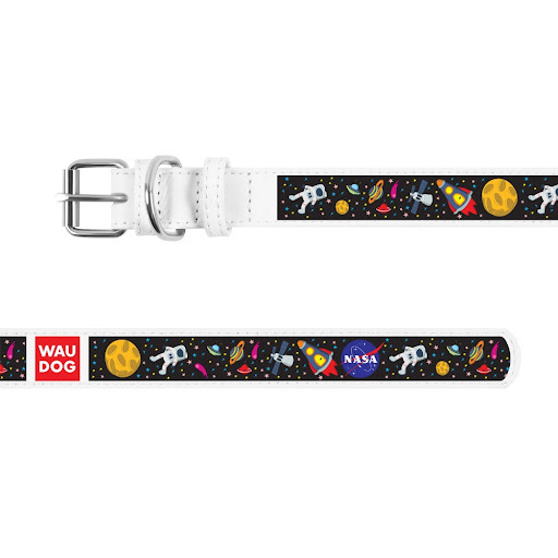 Collar (Коллар) WAUDOG Design - Ошейник кожаный для собак с рисунком "NASA" и QR паспортом (2,5х38-49 см) в E-ZOO