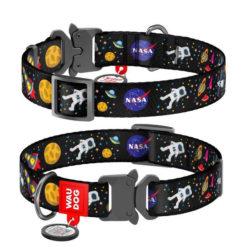 Collar (Коллар) WAUDOG Nylon - Нашийник для собак з малюнком "NASA", QR паспортом і металевою пряжкою-фастекс, нейлоновий (2,5х31-49 см) в E-ZOO