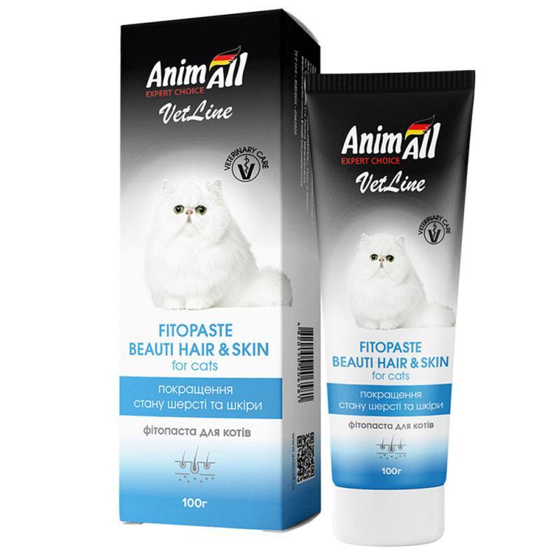 AnimAll VetLine (ЕнімАлл ВетЛайн) Fitopaste Beauty Hair & Skin - Фітопаста для покращення якості шерсті у котів (100 г) в E-ZOO