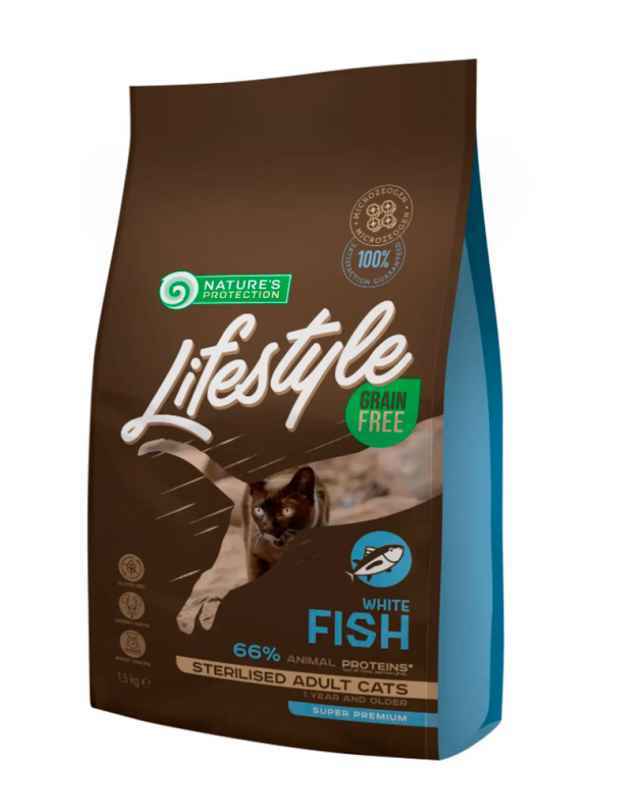 Nature's Protection (Нейчерес Протекшн) Lifestyle Grain Free White Fish Sterilised Adult Cat – Сухой беззерновой корм с белой рыбой для стерилизованных взрослых кошек (1,5 кг) в E-ZOO